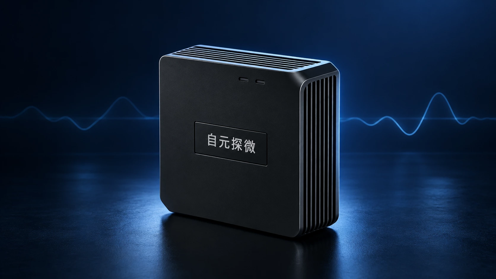 正面标注自元探微的黑色脑控小盒硬件渲染图